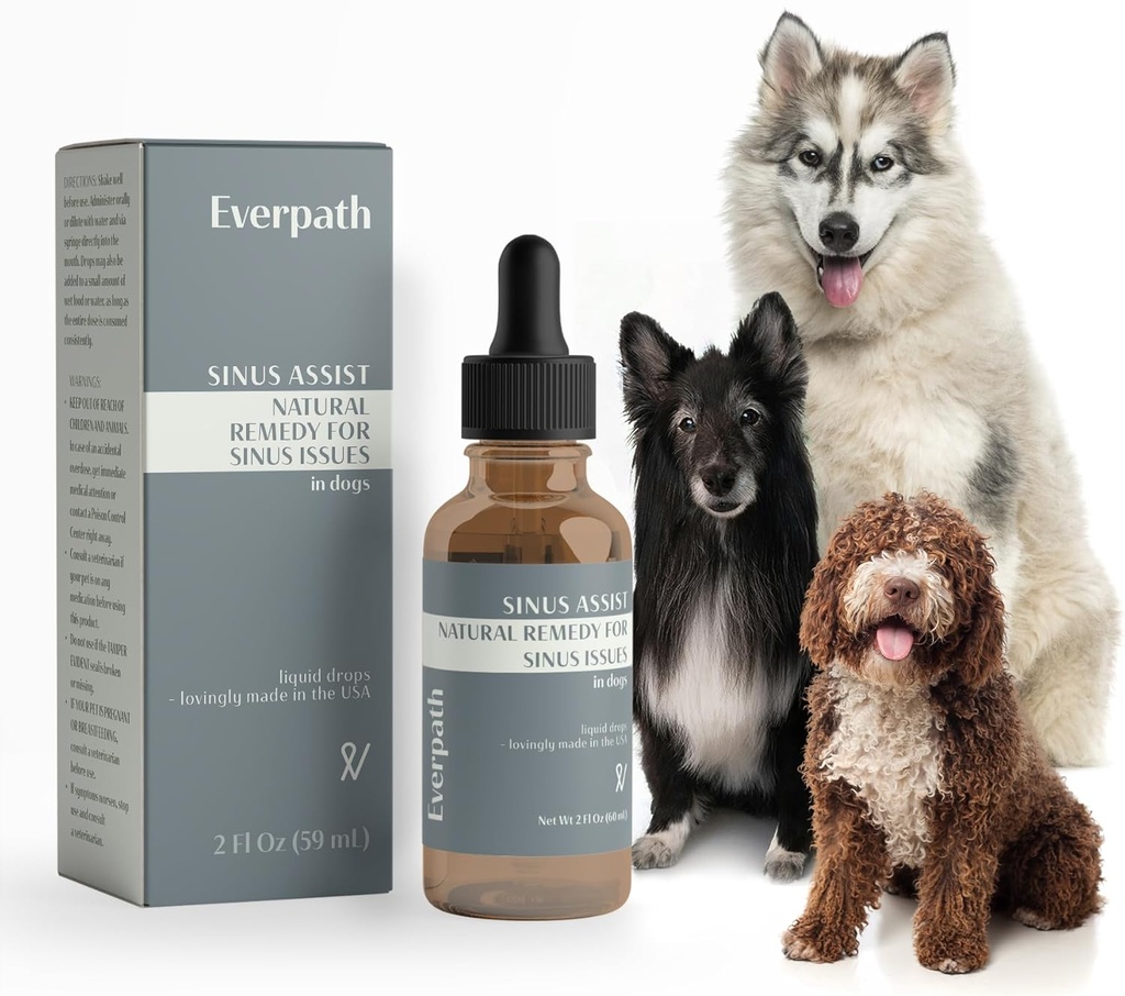 Everpath Sinus Support for Dogs - 2 Fluid Ounces/60mls  USA Made ← Asistencia Sinus Health and Relief ← Alivio para las alergias, Congestión " Acute Sinusitis ← Solución natural para mascotas