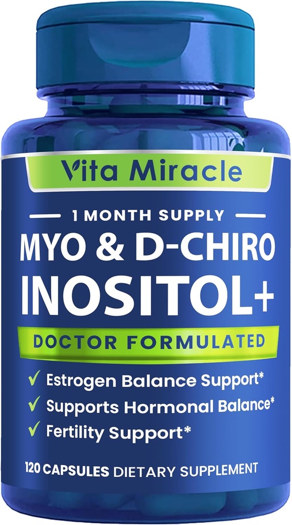 Inositol Suplemento Myo-Inositol & D-Chiro Inositol 120 Capsules 2000mg 40:1 Ratio High Potency Myo &amp; D Chiro Inositol Blend - Equilibrio hormonal y Suplementos PCOS para Mujer Suministro de Mes completo