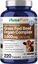 NusaPure Grass Fed Beef Organ Complex ← 220 Capsules  Pasture Raised ← Desiccated Liver, Kidney, Pancreas, Heart, Spleen ← Soyfree Non-GMO, Bioperine