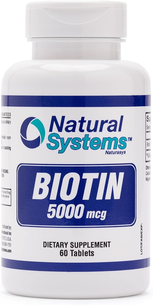 Biotina 60 Tablas 5000 mcg por Natural Systems ← Biotin Hair Growth Pills Apoyo al Peluquería Las uñas de la piel para el pelo Vitaminas para Hombres y Mujeres