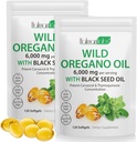 Óleo de Oregano Softgels 6000mg Por Serving 240 Conteo Silencioso 2 en 1 Formulado con Aceite de Semillas Negras 200mg, 4X Strength Carvacrol " Thymoquinone  durable Plant Based, Non-GMO " Immune Support