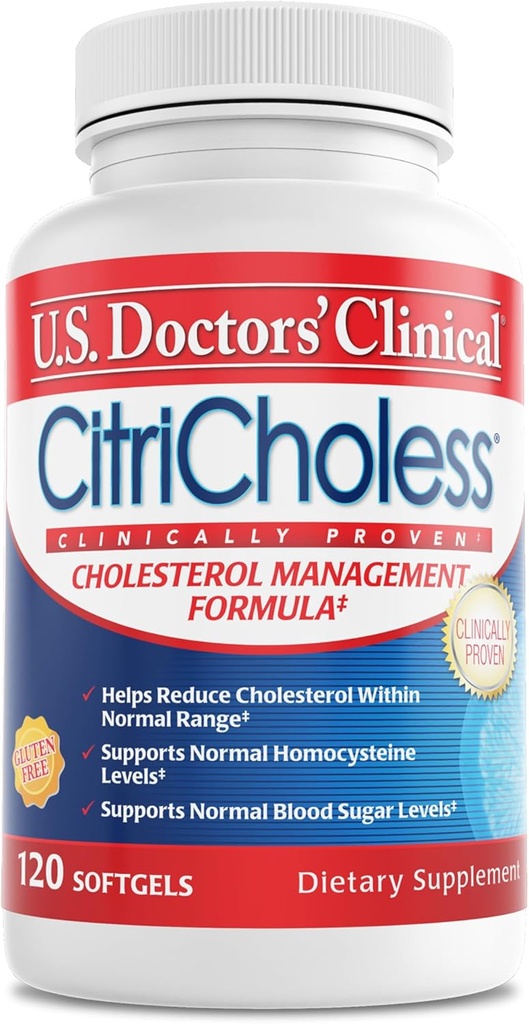 U.S. Doctors’ Clinical CitriCholess® Clinically Provenido Suplemento Colesterol con Bérgamonte Citrus Extracto " Vitamina C para apoyar los niveles saludables del colesterol (120 Softgels – 2 Month Supply)
