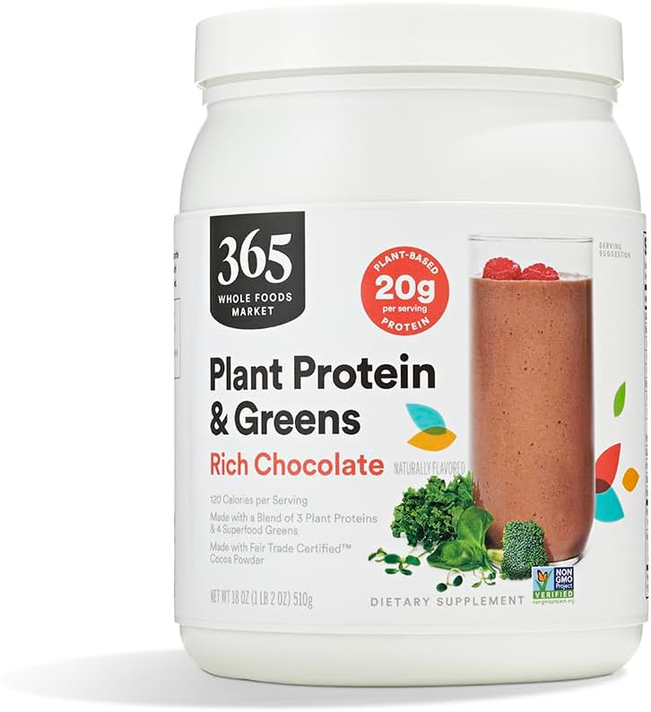 Mercado completo de alimentos, Proteína vegetal &amp; verdes, Chocolate rico, 18 oz