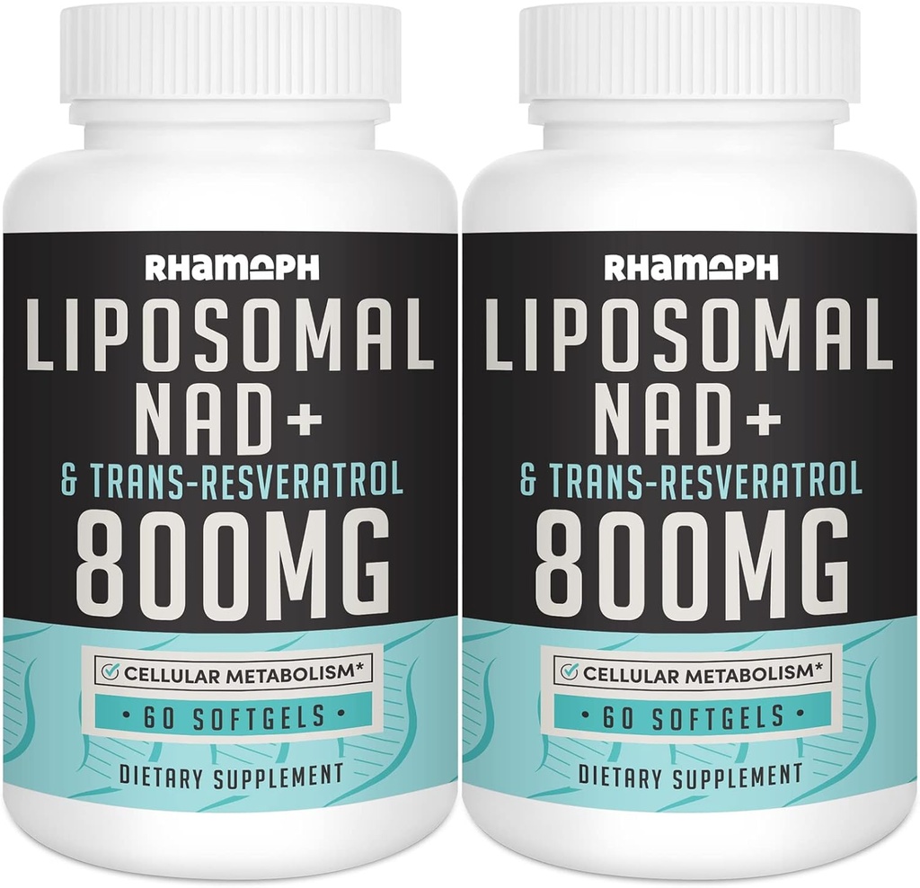 Liposomal NAD + 800 mg con Trans-Resveratrol 300 mg, Max Absorption, Actual NAD+ Suplemento de creación de envejecimiento saludable, energía celular, reparación de ADN, longevidad - 120 Softgels