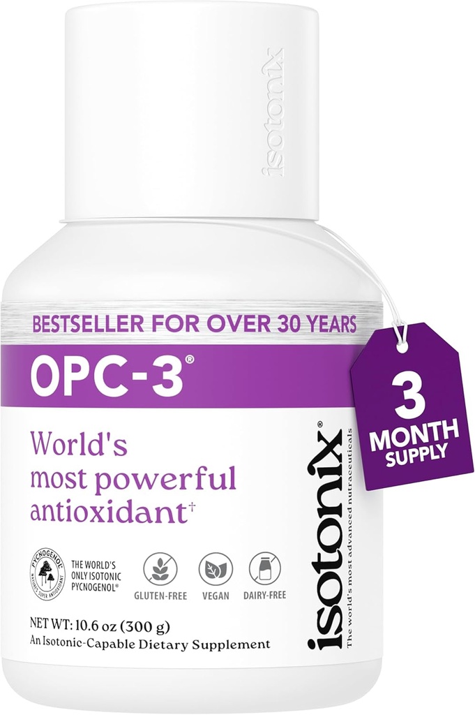 OPC-3 Isotonix - Suplemento Antioxidante - Pycnogenol, Grape Seed Extracts, Bilberry, Vino Rojo &amp; Pine Bark Extracts - para Heart " Circulatory Support - Isotonic, Vegan, Gluten Free - 90 Servings