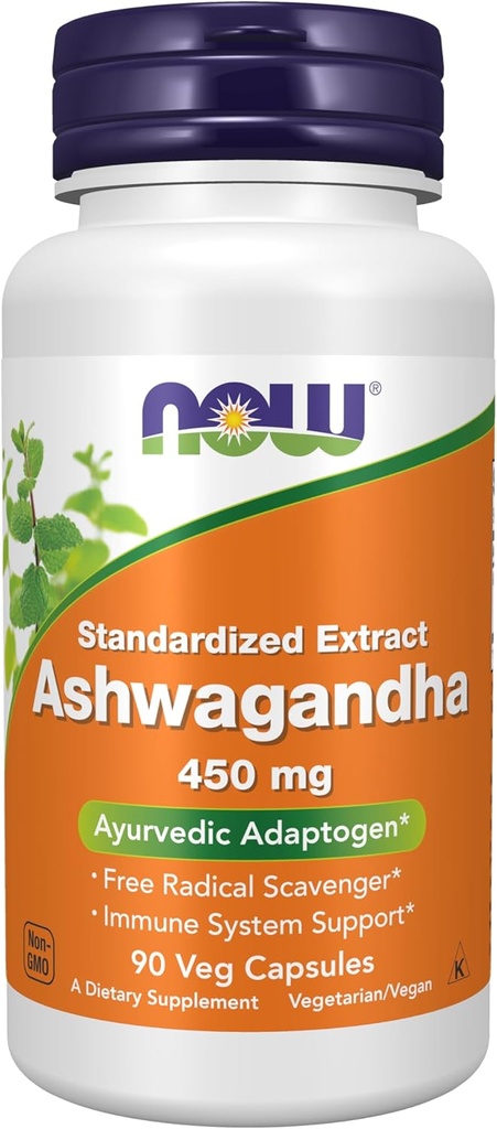 NOW Supplements, Ashwagandha (Withania somnifera) 450 mg (Standardized Extract), 90 Veg Capsules