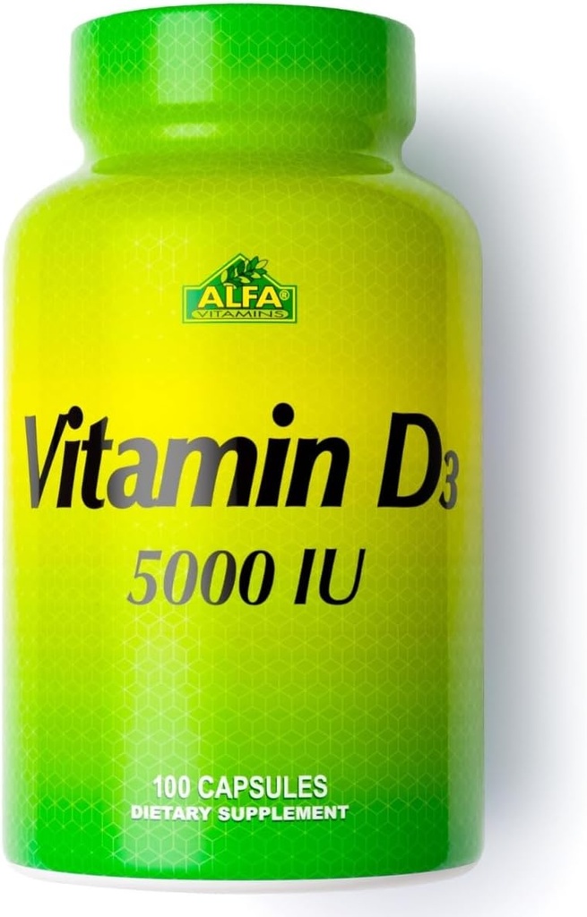 ALFA VITAMINS Vitamina D3 1000 UI Suplemento, Soporta Salud Inmune, Absorción de calcio, Juntas de Huesos Saludables, Suplemento dietético para el bienestar diario, no GMO, Gluten Free, 100 cápsulas