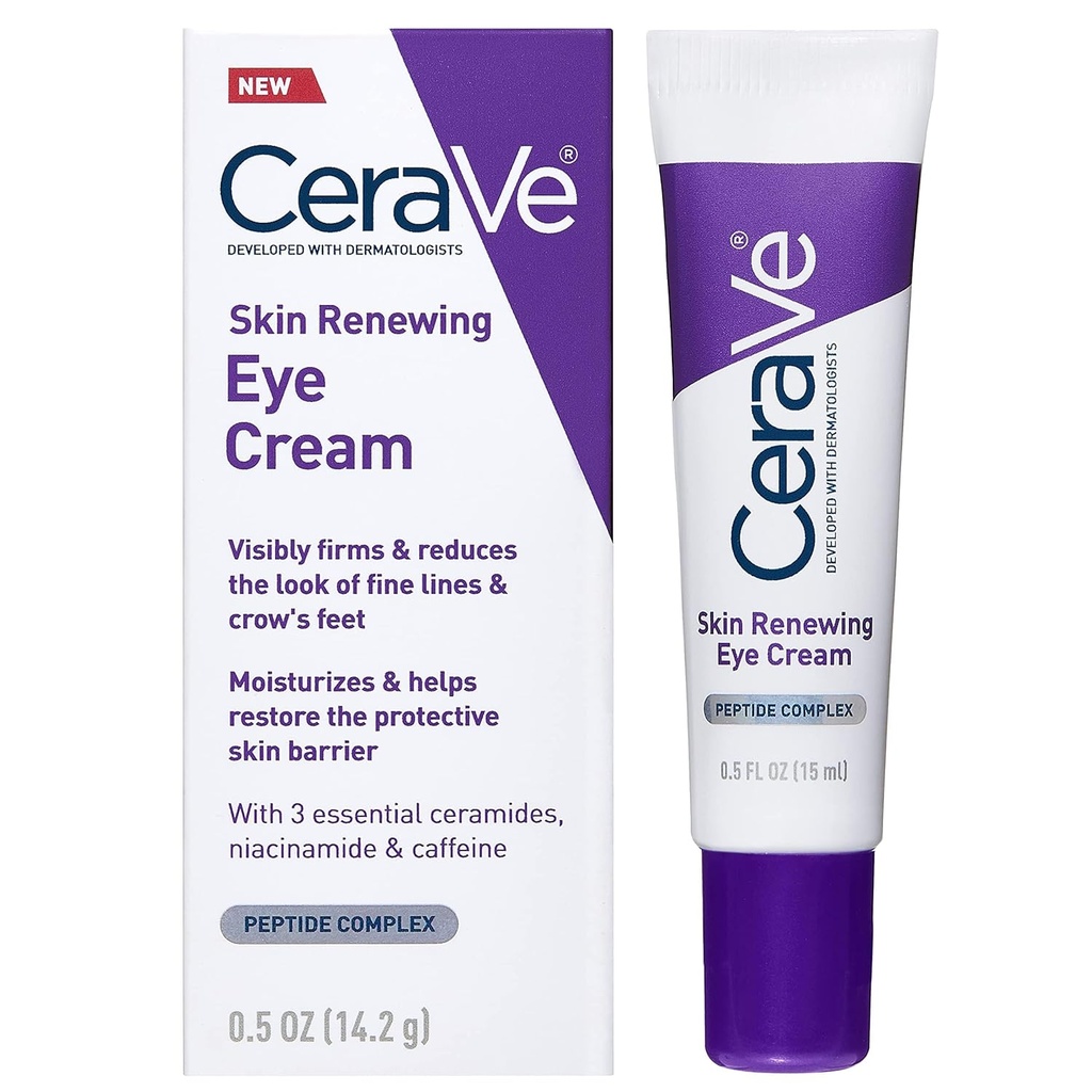 CeraVe Skin Renewing Eye Cream For Wrinkles, Under Eye Cream With Peptides + Caffeine + Niacinamide, For Wrinkles & Crows Feet, Paraben Free &amp; Opthalmologist Tested