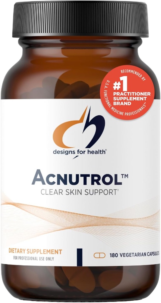 Diseños para la salud Acnutrol Clear Skin Support Pills - Ácido Pantoténico + 50000 UI Vitamina A, Vitaminas D + E, Carnitina + Minerales - No GMO + Suplemento Oral Libre (180 cápsulas)