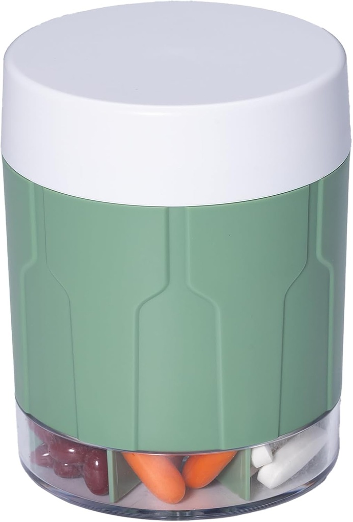Betife Organizador Suplementario Extra Grande,Botella de Organizador de Píldoras, Dispensador de Píldoras Diarias con 7 Grandes Compartimientos, Organizador para Mantener la Vitamina de 7 Días,21 Etiquetas y un Cepillo de Limpieza (Green)