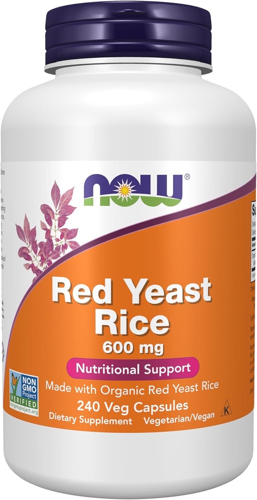 AHORA Suplementos, arroz de levadura roja 600 mg, Hecho con arroz de levadura roja orgánica, 240 cápsulas de verduras