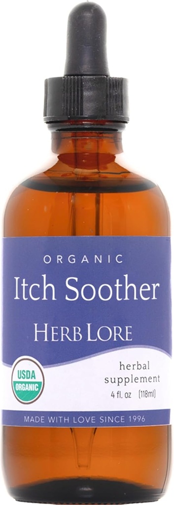Herb Lore Organic Itch Soother Tincture - Soothes Itchy Pregnancy Skin & Rash, Liquid Milk Thistle, Dandelion &amp; Yellow Dock Liver Support Supplement Drops (4 fl oz)