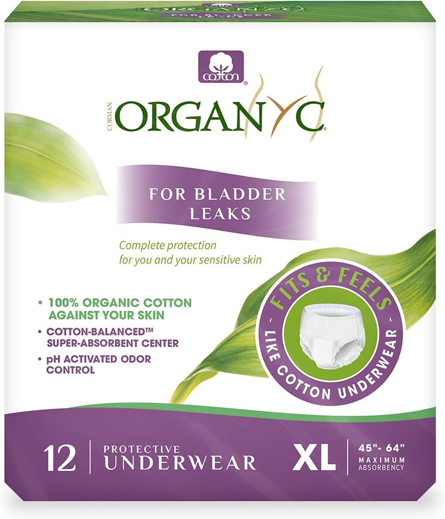 Organyc Bladder Control Underwear for Women - X-Large, 12 Conde, Organic Cotton, No Leaks, No Odor, No Irritation