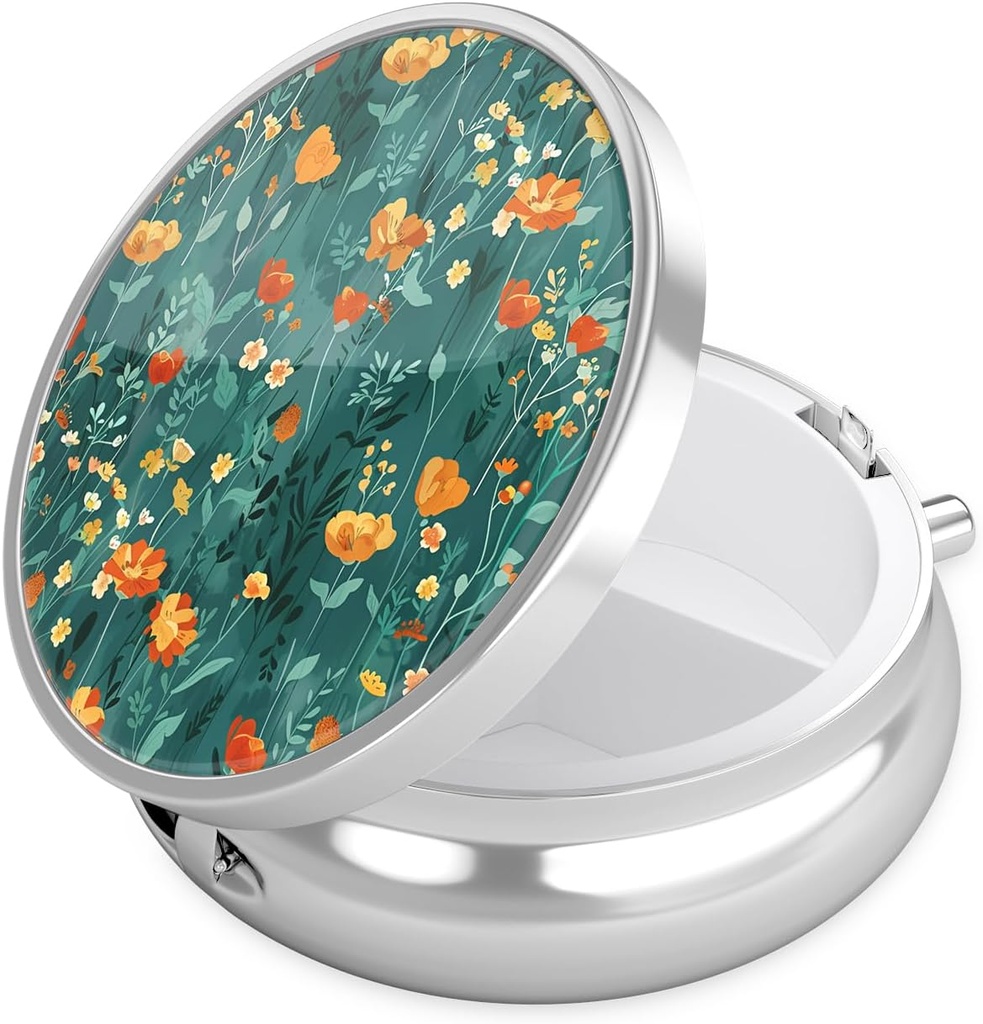 Caja de Pill Nipichsha, Caja de Píldora Pequeña para Purse &amp; Pocket, Cute Travel Medicine Organizer, Portable Medicine Container Holder to Hold Vitamins, Medication, Fish Oil &amp; Supplement, B03-Beautiful Flowers