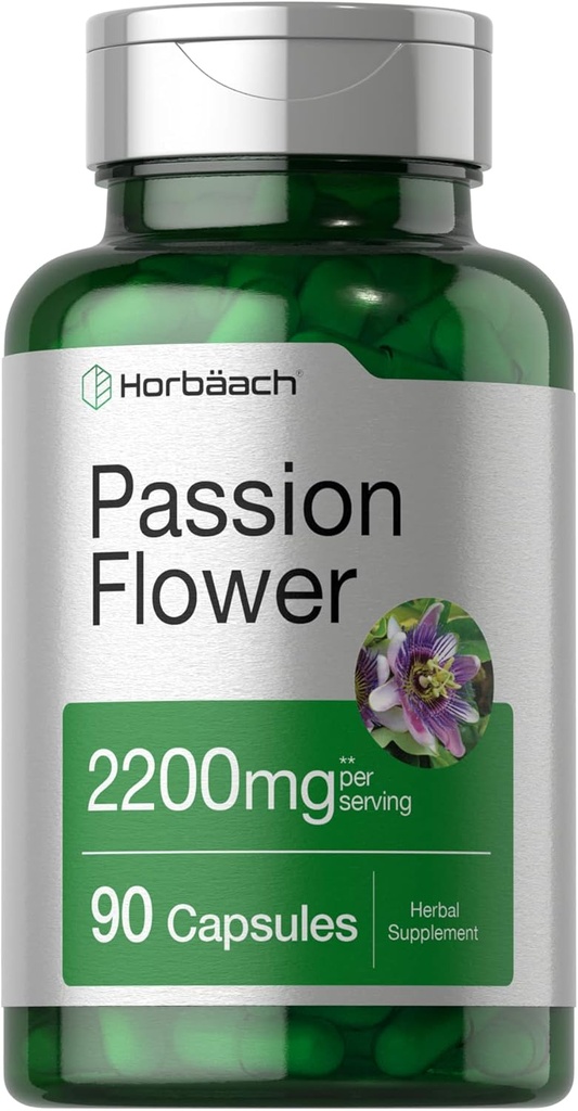 Horbäach Passion Flower Capsules ← 2200mg Silencio 90 Conde Silencio No GMO &amp; Gluten Free Extract Suplemento