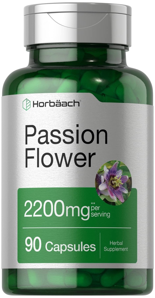 Horbäach Passion Flower Capsules ← 2200mg Silencio 90 Conde Silencio No GMO &amp; Gluten Free Extract Suplemento