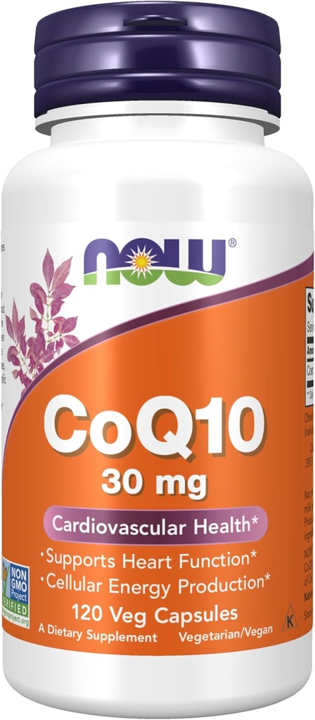 AHORA Suplementos Alimentarios, CoQ10 30 mg, Grado Farmacéutico, Forma All-Trans producida por Fermentation, 120 Capsules Veg