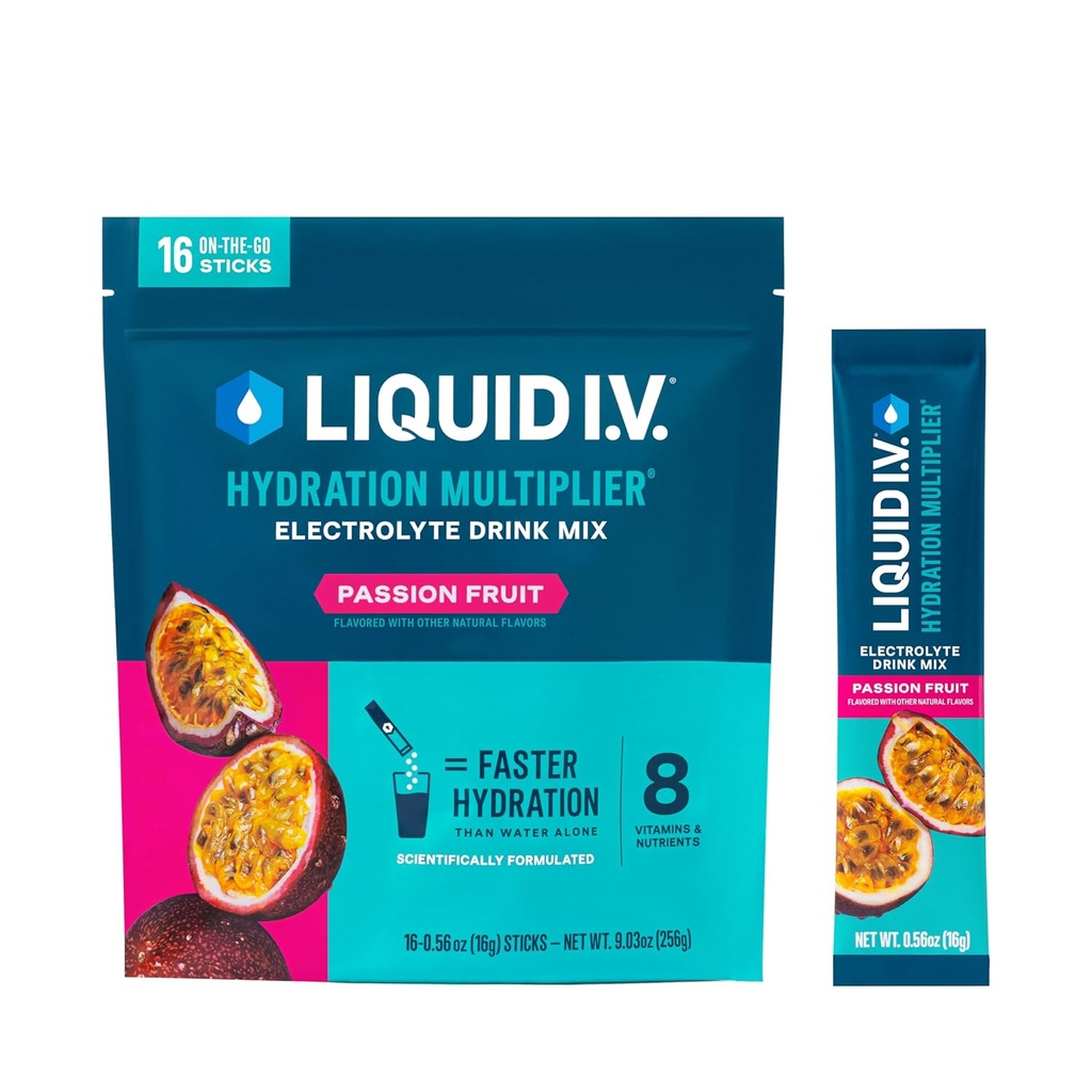Liquid I.V.® Hydration Multiplier® - Passion Fruit - Hydration Powder Packets ← Electrolyte Powder Drink Mix ← Conveniente Single-Serving Sticks ← Non-GMO TEN 16 Servings (Pack of 12)
