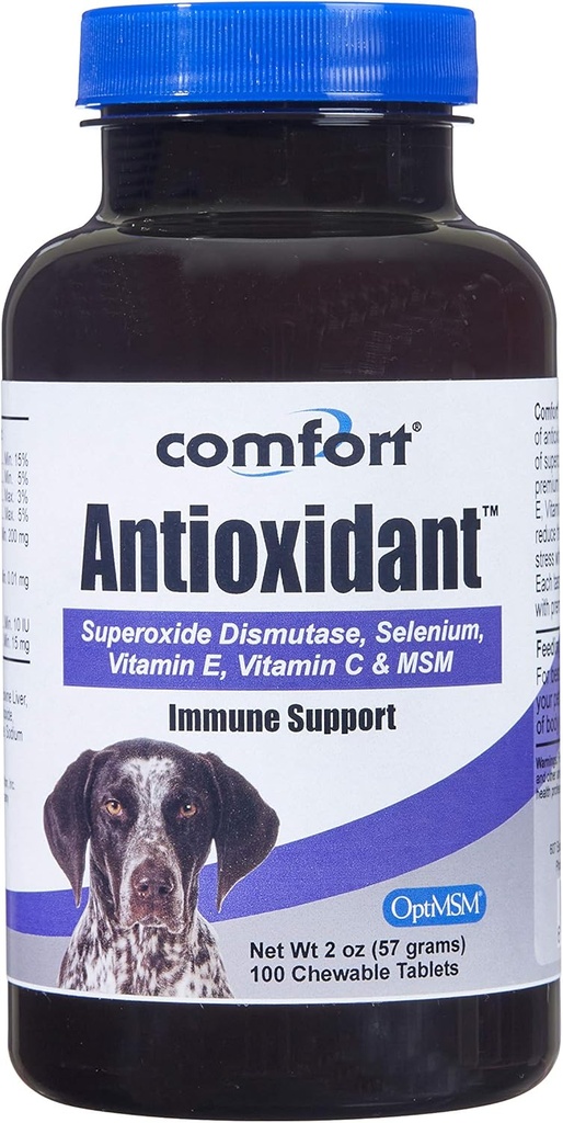 Kala Health COMFORT Antioxidant Supplement for Dogs, 100 Count, Immune Support and Helps Reduce Skin Allergies, Contains: MSM, Superoxide Dismutase, Selenium y Vitamina C &amp; E, Made in The USA
