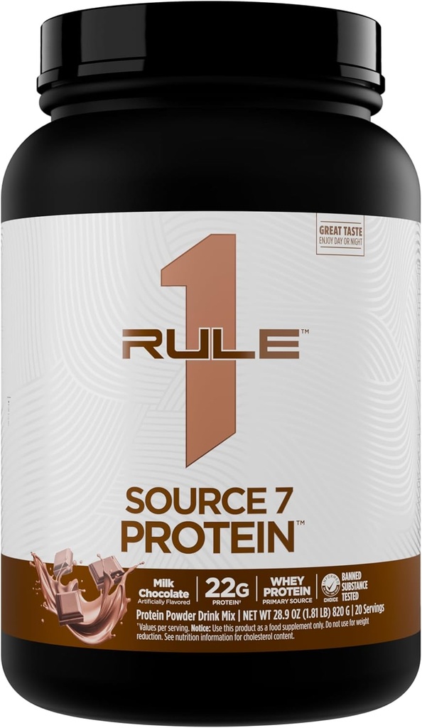 Regla 1 Fuente 7 Proteína – Sabor Década, Textura Velvety Smooth, 22g En cualquier momento Proteína, y 10g Naturalmente Occurriendo EAAs Por Servir de 7 fuentes Premium (1.8 libras*, Chocolate de leche)