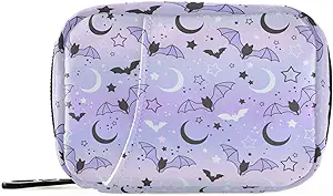 Pill Box Purple Bat Moon 7 Day Pill Case Travel Pill Organizer Bag with Zipper Portable Weekly Vitamin Medicine Supplement Holder Pouch Bag
