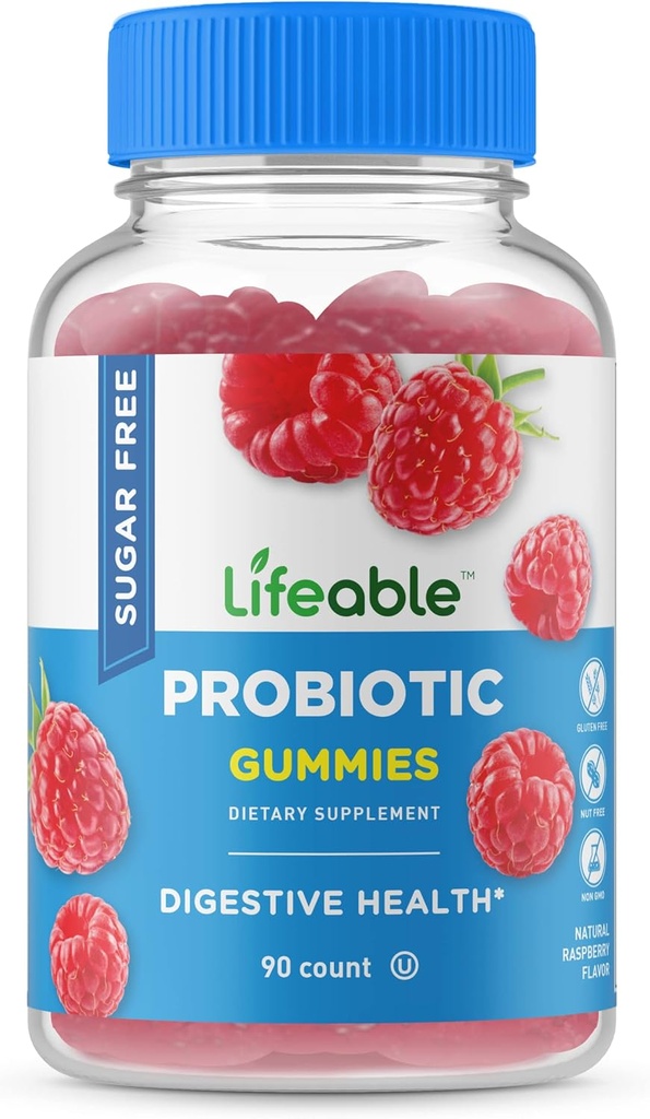 Probióticos gratuitos para el azúcar de la vida – Gran sabor natural Gummy suplemento Chewable – GMO gratis, vegetariano, sin gluten – para Gut Health y soporte inmunológico – para adultos, hombres, mujeres – 90 Gummies
