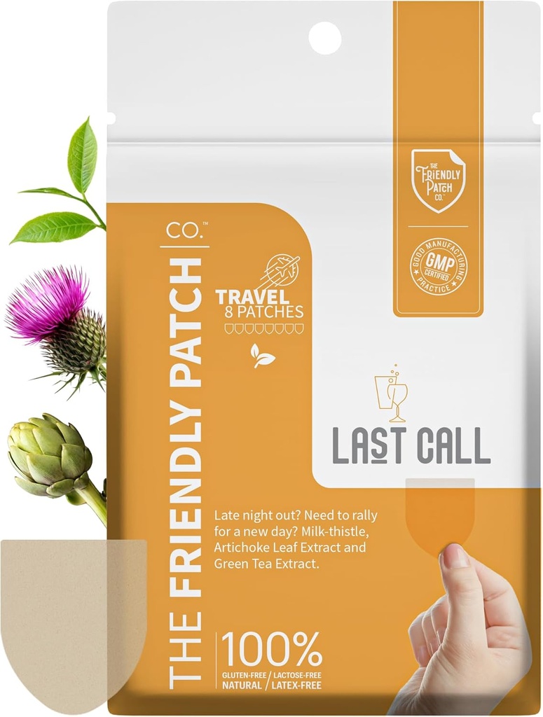 The Friendly Patch Last Call Patch - Late Night Out - Plant Powered Patches Wearable with Vine Tea, Caffeine, Milk Thistle, Artichoke Leaf Extract - Wellness 8 Pack