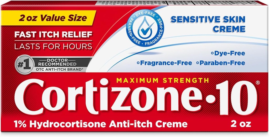 Cortizone 10 Crema de Esquí Sensible de máxima fuerza, 1% Hidrocortisona, 2 oz.