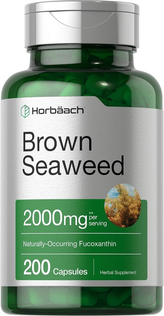 Horbäach Brown Seaweed Extract Capsules 2000mg ← 200 Pills ← Fucoxanthin Suplemento Silencio No GMO, Gluten Free
