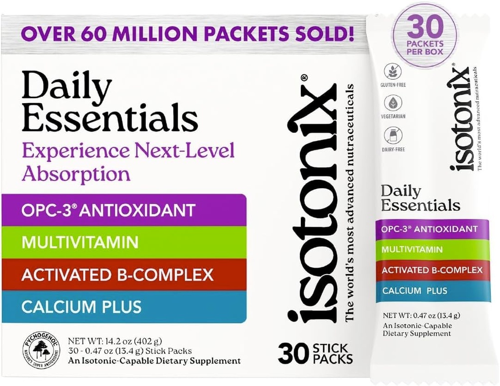 Isotonix® Daily Essentials Multivitamin Powder Packets – Fórmula 4-en-1 con Multivitamin, B-Complex activado, Calcium Plus &amp; OPC-3 con Pycnogenol® – Entrega isotónica – Gluten Free-30 Packets