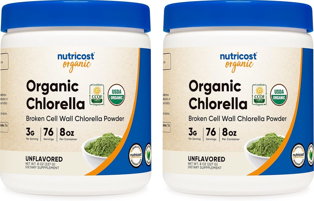 Nutricost Clorella orgánica 8oz (.5 LBs) (2 Botellas) - 3000mg Por Serving