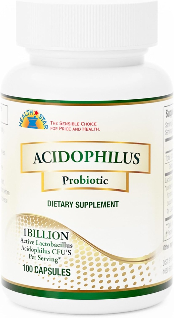 GeriCare Acidophilus 10mg Cápsulas Probióticas, apoya el equilibrio Digestivo Gut Flora, Immune Boost Suplemento dietético, (100 Cuenta, Pack de 1)