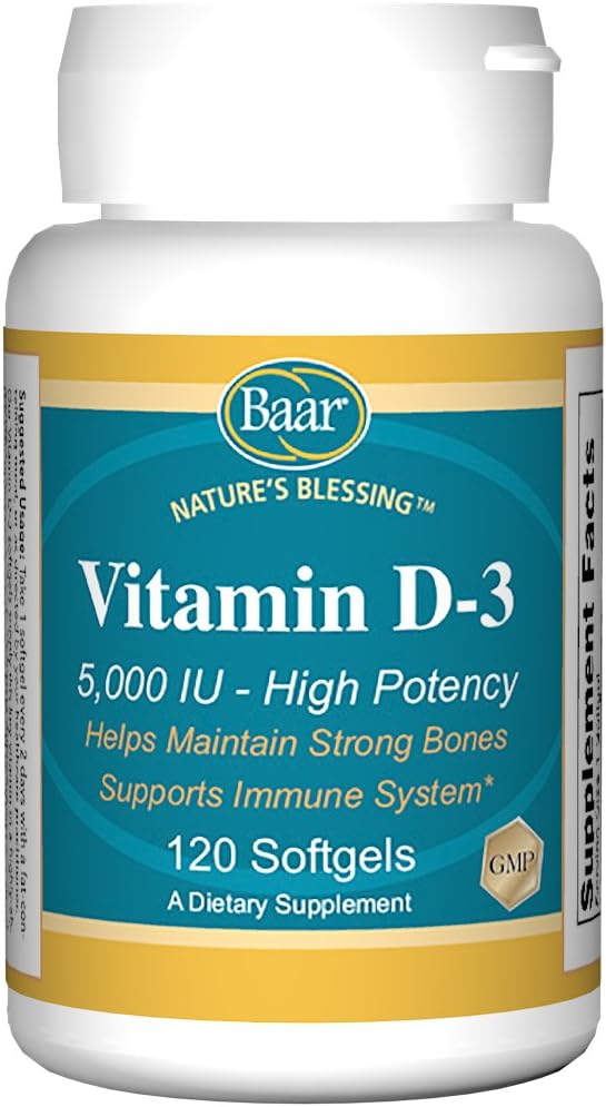 Vitamina de Baar D-3 Softgels, 5.000 UI, 120 Softgels