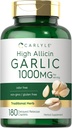 Carlyle Ajo Suplemento 1000mg Silencio 180 Caplets ← Odorless Pills ← High Allicin Extract ← Vegetarian, Non-GMO &amp; Gluten Free