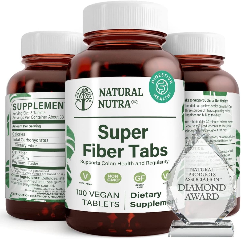 Natural Nutra Super Fiber Suplemento, Promueve la Salud Digestiva y Cardiovascular, Manage Weight, Protege la Salud de la Esquí, Boost Heart Health and Immune System, Non GMO, Gluten Free, Vegan, 100 Vegan