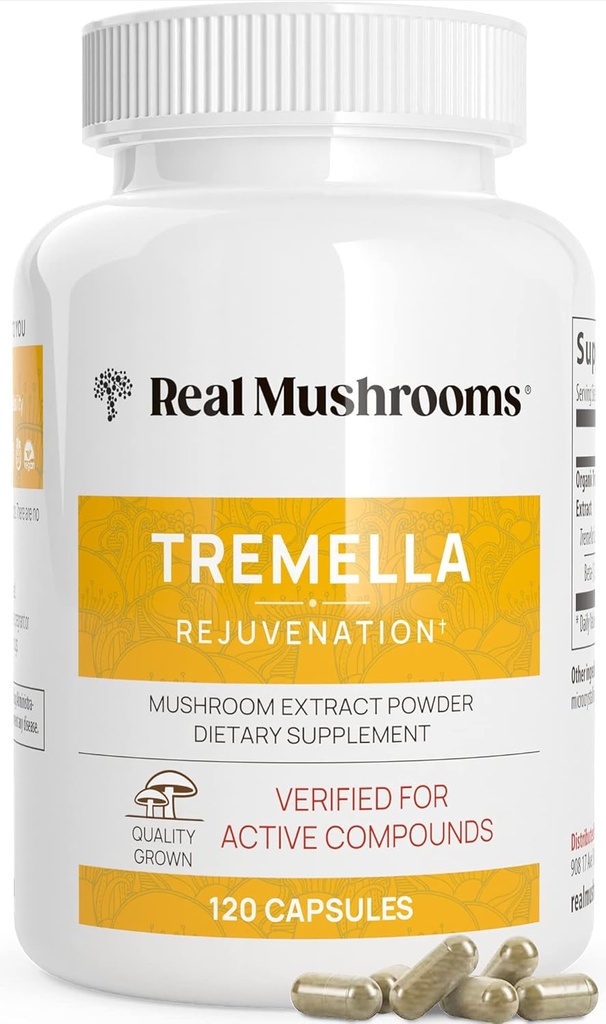 Real Mushroom Tremella Mushroom Extract 120 ct Blend for Daily Wellness Routine - Vegan, Non-GMO, Suplementos Orgánicos Humanos Apoyo Suplemento