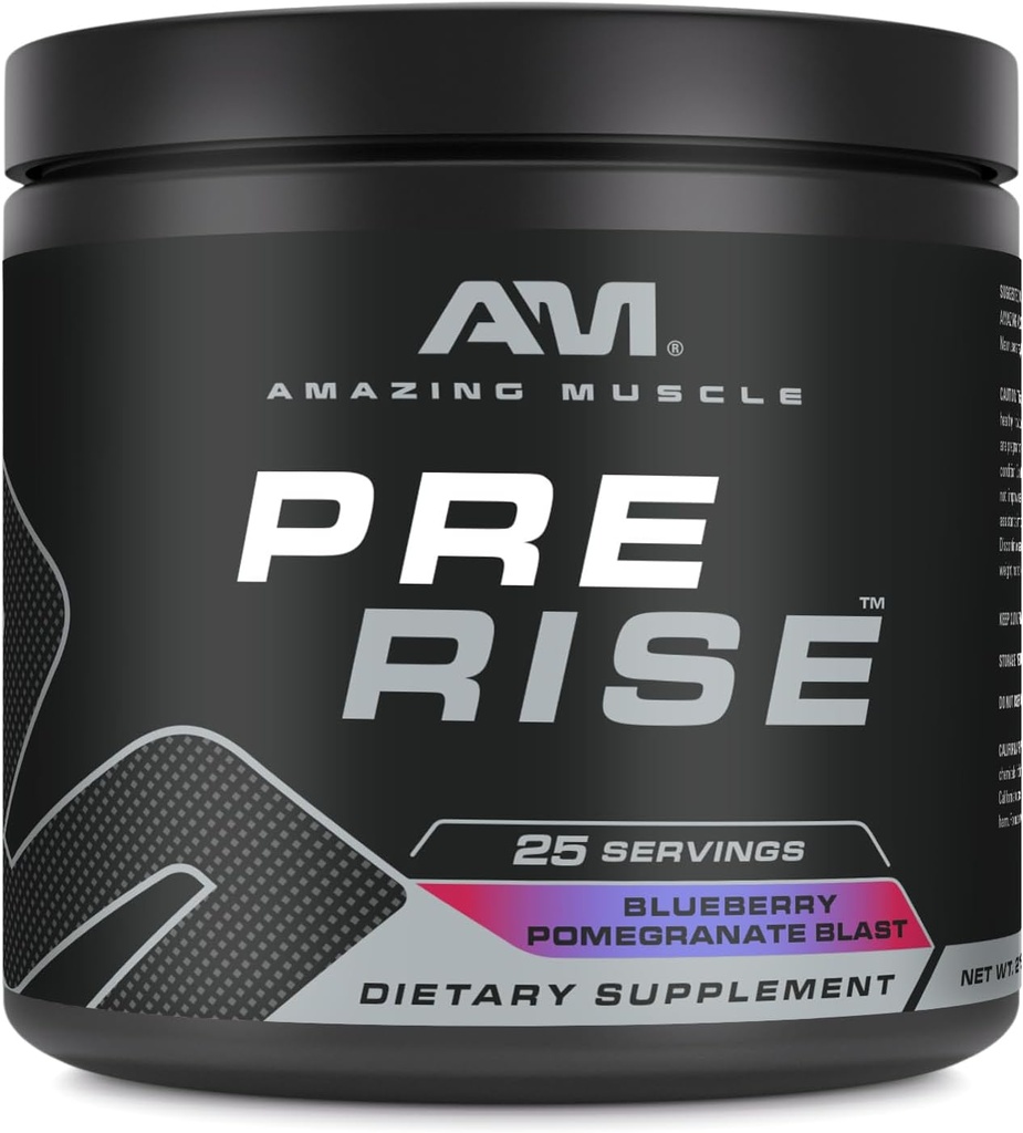 Sorprendente Muscle Pre Rise ← Pre-Workout Powder Suplemento con Caffeine " Beta-Alanine for Men " Women ANTE 25 Servings (25 Servings, Blueberry Pomegranate Blast)