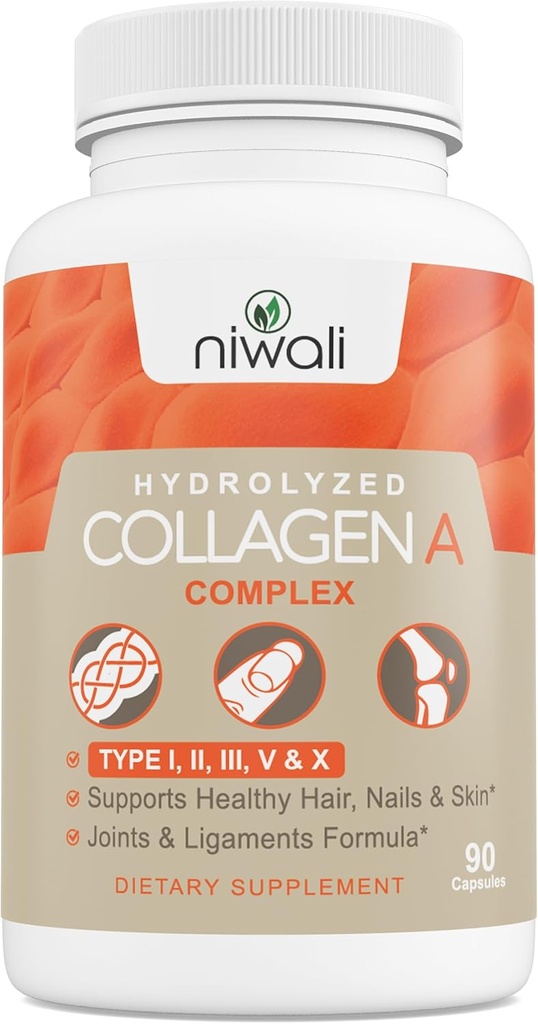 Multi Collagen Complex Supplement for Women & Men | Hydrolyzed Collagen Pills - Types I, II, III, V & X| for Healthy Hair, Nails, Skin, Bone & Joints | 90 Capsules