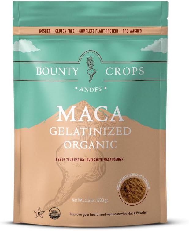 Ecológico Maca Powder Gelatinized 24 bolsa de Oz (1.5 lb - 680 gr), Booster de Energía & Vitalidad, Sin Gluten, Superalimentos peruanos certificados orgánicos