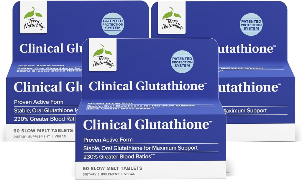 Terry Naturally Clinical Glutathione - Antioxidant Supplement for High Absorption - Dietary Supplement with L-Glutathione - Vegan Supplement to Support Cell Health - 60 Slow Melt Tablets (Pack of 3)