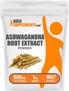 BulkSupplements.com Aswagandha Root Extract Powder - Ashwagandha Supplement, Herbal Supplement - Vegan & Gluten Free, 600mg per Serving, 1kg (2.2 lbs) (Pack of 1)