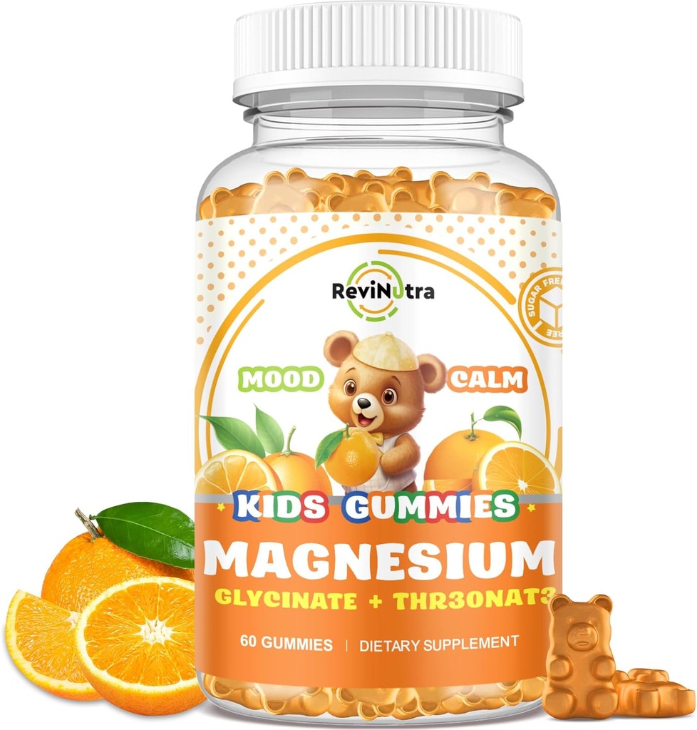 Magnesium Complex Gummies for Kids &amp; Adults- Magnesium Glycinate Supplement- Support Calm Stress Relief, Bones, Mood Vegan- Sugar-Free Orange Flavor, 60 Gummies