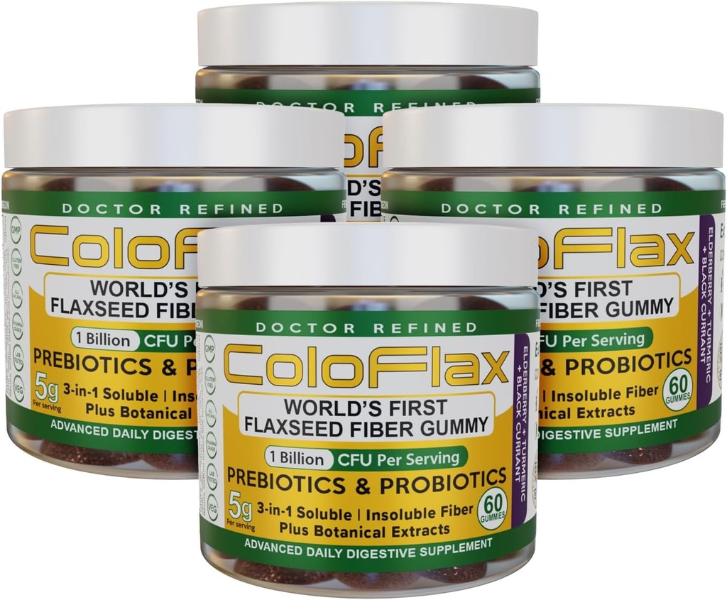 Fibra de Flaxseed Orgánica + Gummies Probióticas ANTE Constipación Alivio " Regularidad sin el cáñamo para adultos, Soluble " Insoluble Triple-Fiber Vegan Gummies - 120 Servimientos