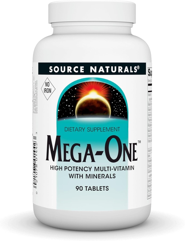 Fuente Naturales Mega-One Muti-Vitamin con Minerales, No Hierro - 90 Tabletas