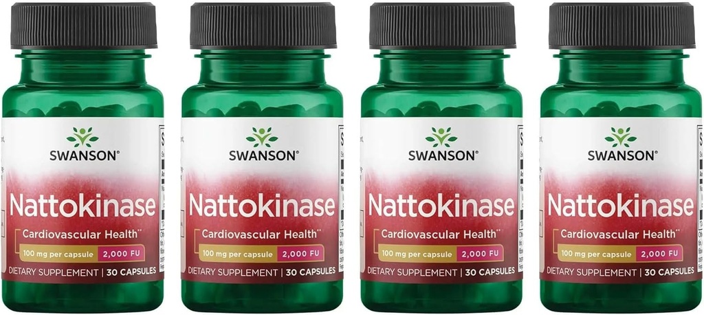 Swanson Nattokinase 2000 Unidades Fibrinolíticas 100 Milligrams 30 Capsules Enzyme (4 Pack)