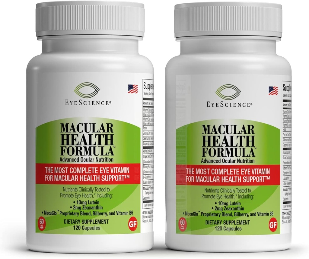 EyeScience – Fórmula de Salud Macular – 120 cápsulas – Suplemento Nutricional Completo de Salud Ocular - Contiene Luteína, Zeaxantina, Vitamina C, D, E &amp; B6-2-Pack