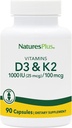 NaturesPlus Vitaminas D3 (1000 UI) & K2 (100 mcg) - Vegetariano, Gluten Gratis - 90 cápsulas, 90 piezas