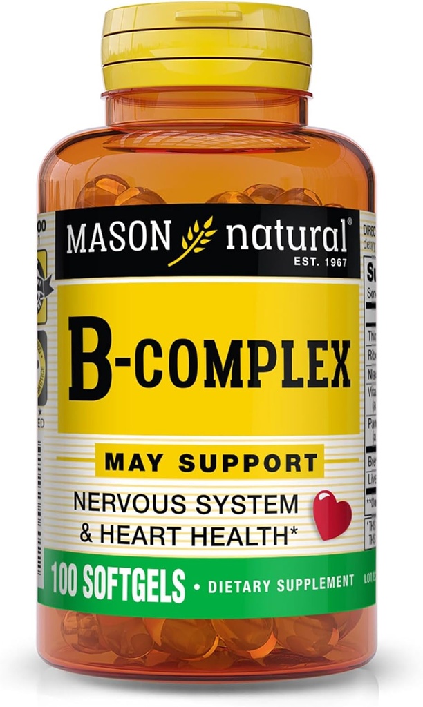 MASON NATURAL Vitamina B,Complex, 300,Day Supply, para el soporte normal nervioso y el metabolismo energético, 100 Softgels (Pack of 3)