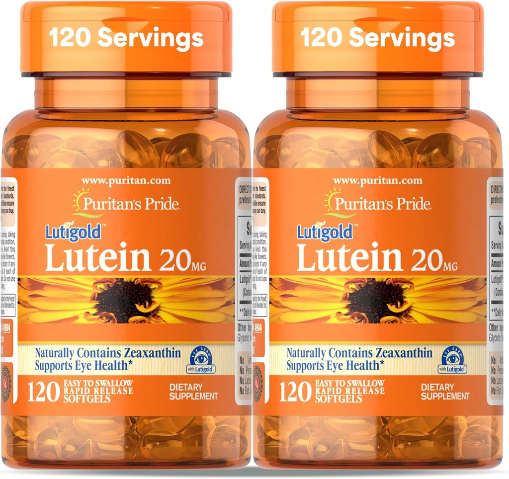 Pride Premium Lutigold Lutein Carotenoid 20mg con Zeaxanthin para Hombres y Mujeres, Suplemento dietético para el apoyo a la salud ocular, 8 Month Supply, 120 Easy-to-Swallow Softgels, 2 Pack