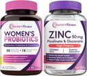 Recetas del médico Probiótico de las mujeres " Zinc Bundle, Digestivo, Vaginal " Salud urinaria, Defensa de los Inmunes Naturales, Delayed Release Probiotic Capsules 60ct " Zinc Capsules 120 ct